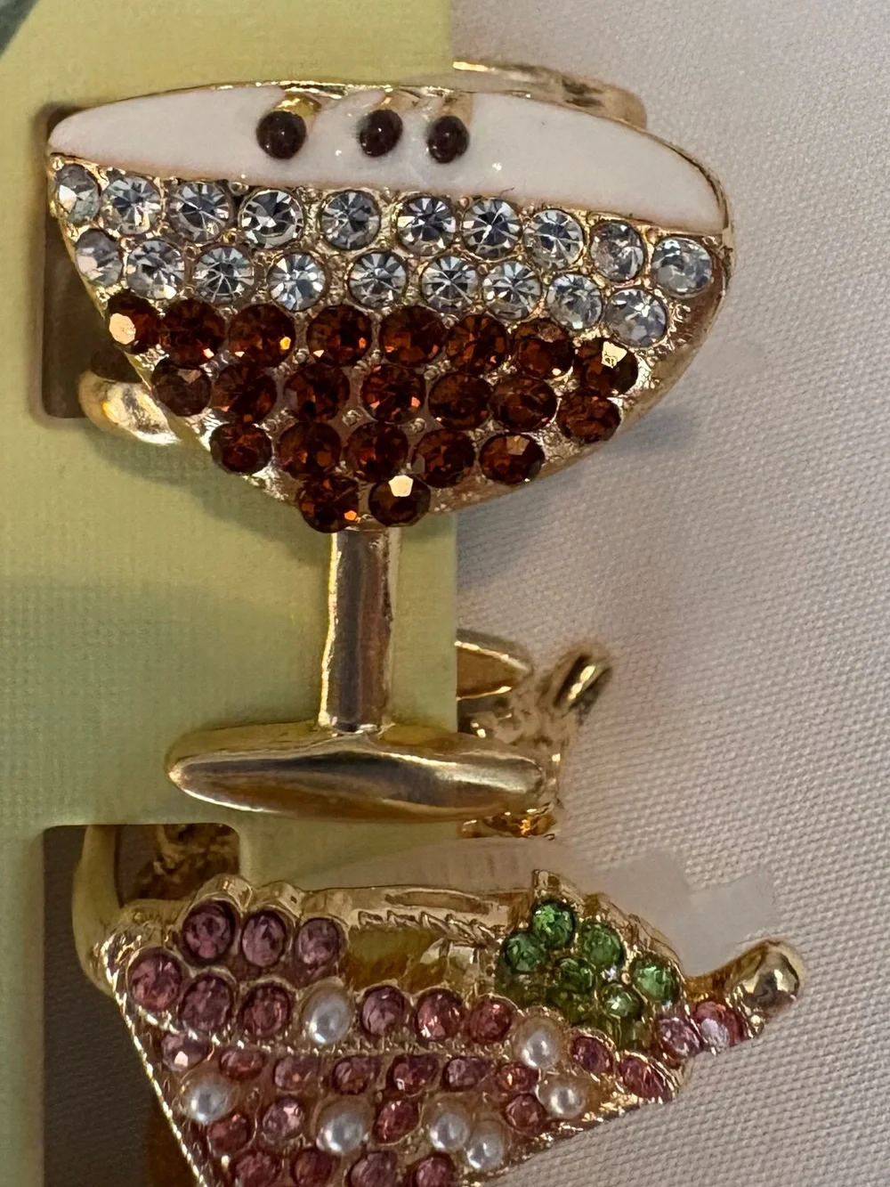 Piper.K Rhinestone Cocktail & Martini Mini Hair Clips Set of 6 Goldtone New